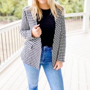 NWT ENTRO HOUNDSTOOTH LONG SLEEVE OPEN BLAZER IN SIZE MEDIUM